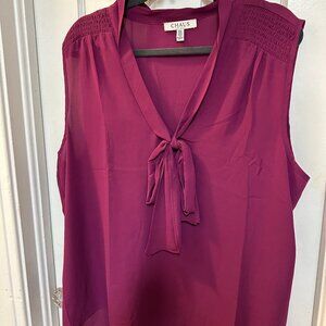 Chaus NY Plus Purple Sleeveless Blouse with Neck Tie-Size XXL
